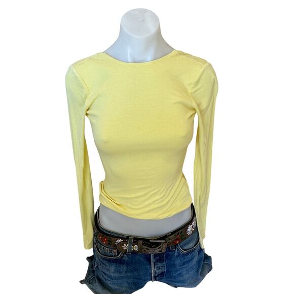 AFRM Backless Top Pale Yellow XS Long Sleeve Bodycon Slinky Pozi $58 NEW no Tag - Picture 6 of 8